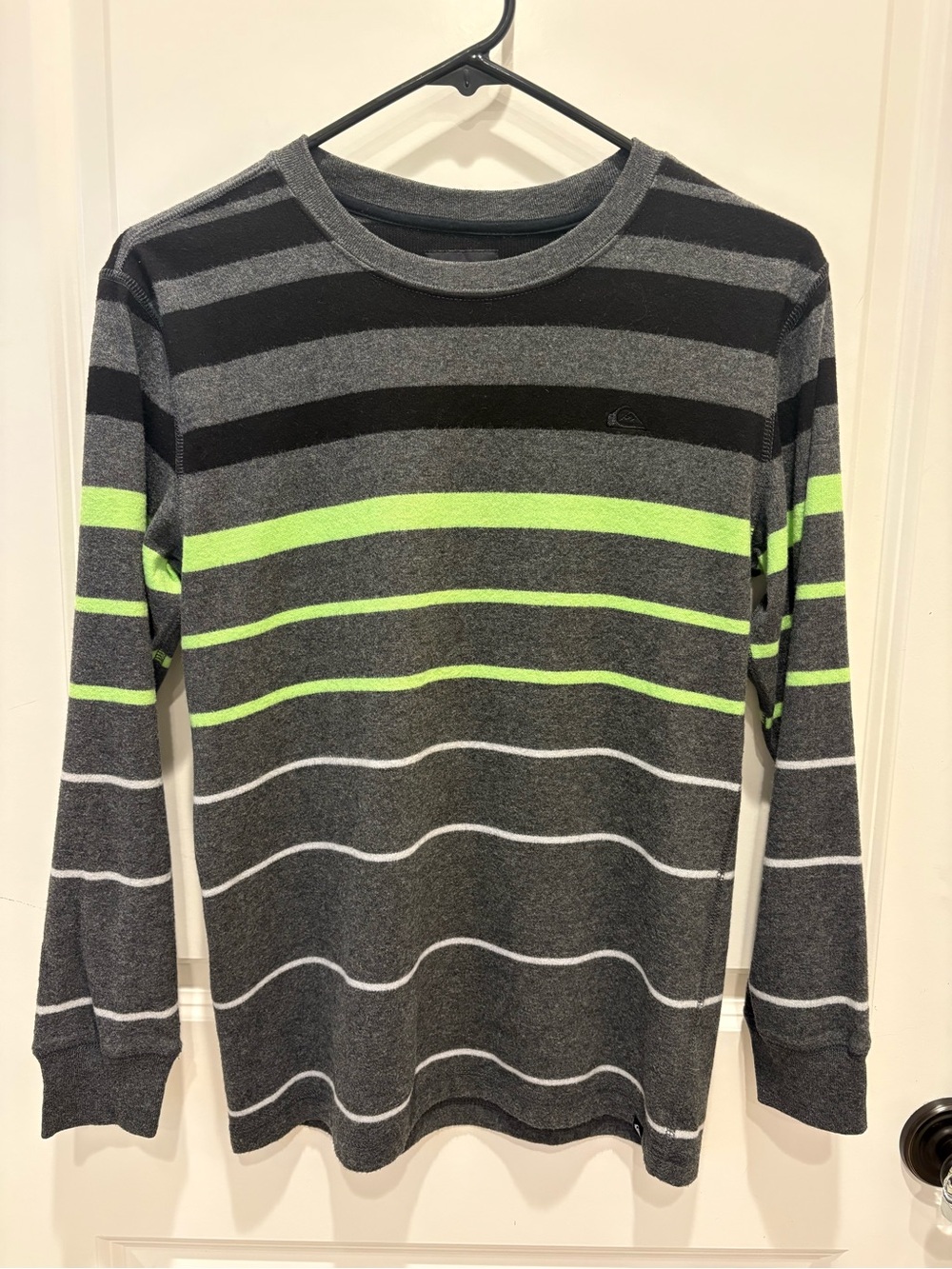 Quiksilver Boys Medium Striped Long Sleeve Shirt Gray Green Black